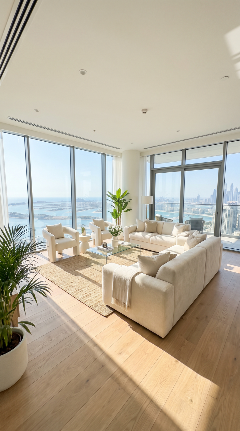 Opening still of a living room with a palm